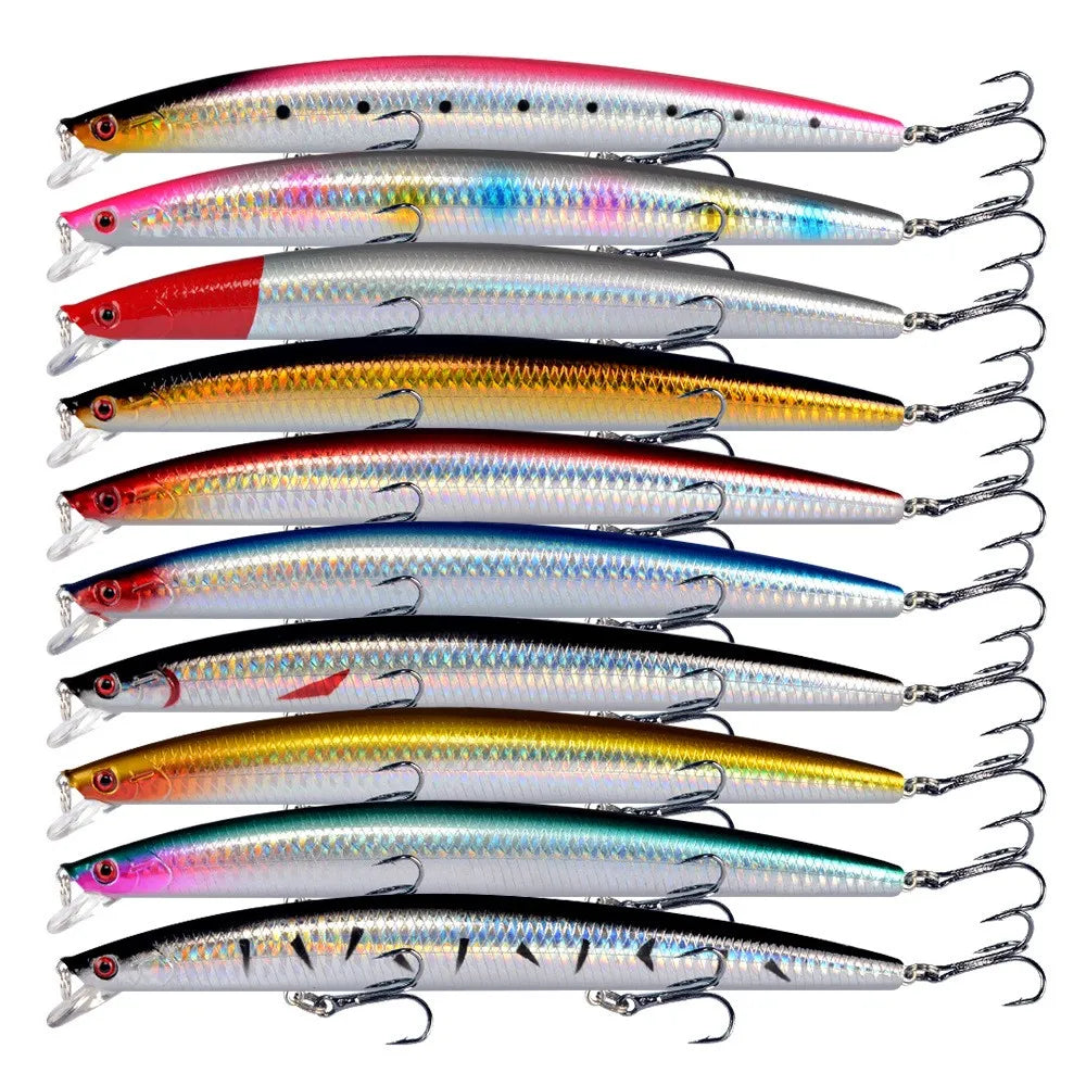 10pcs Long Minnow Fishing Lures Hard Bait Plastic Artificial Bait 18cm/7.9in/24g