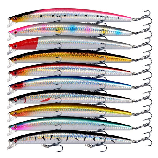 10pcs Long Minnow Fishing Lures Hard Bait Plastic Artificial Bait 18cm/7.9in/24g