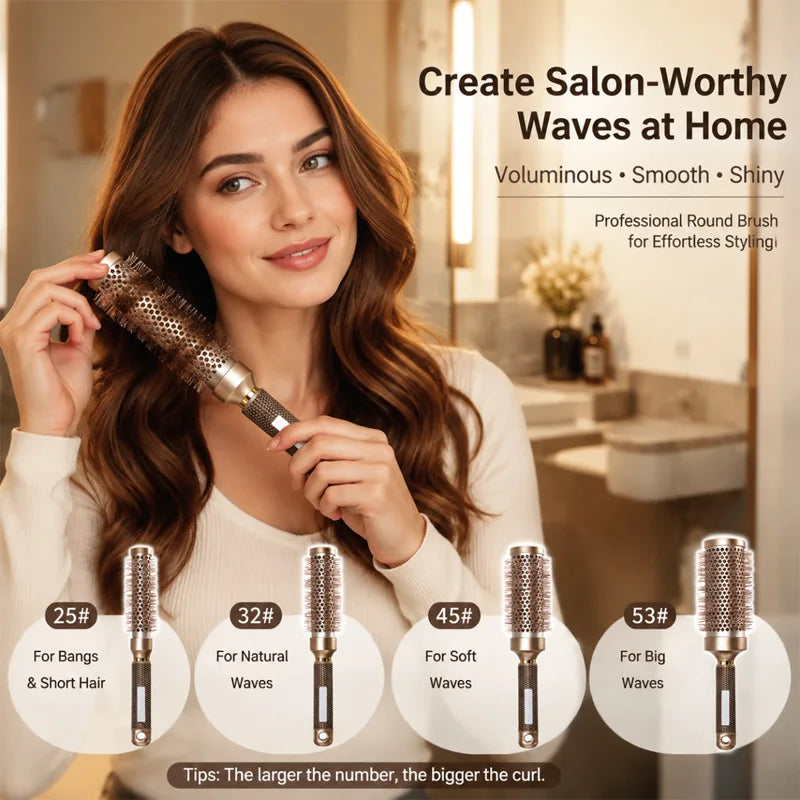 5Pcs/Set 2 In 1 Water Spray Hair Brush & Round Hair Roller Brush Set Anti‑static Salon Hair Styling Comb for Blow Drying Curling Volumizing Hairdressing Tool
