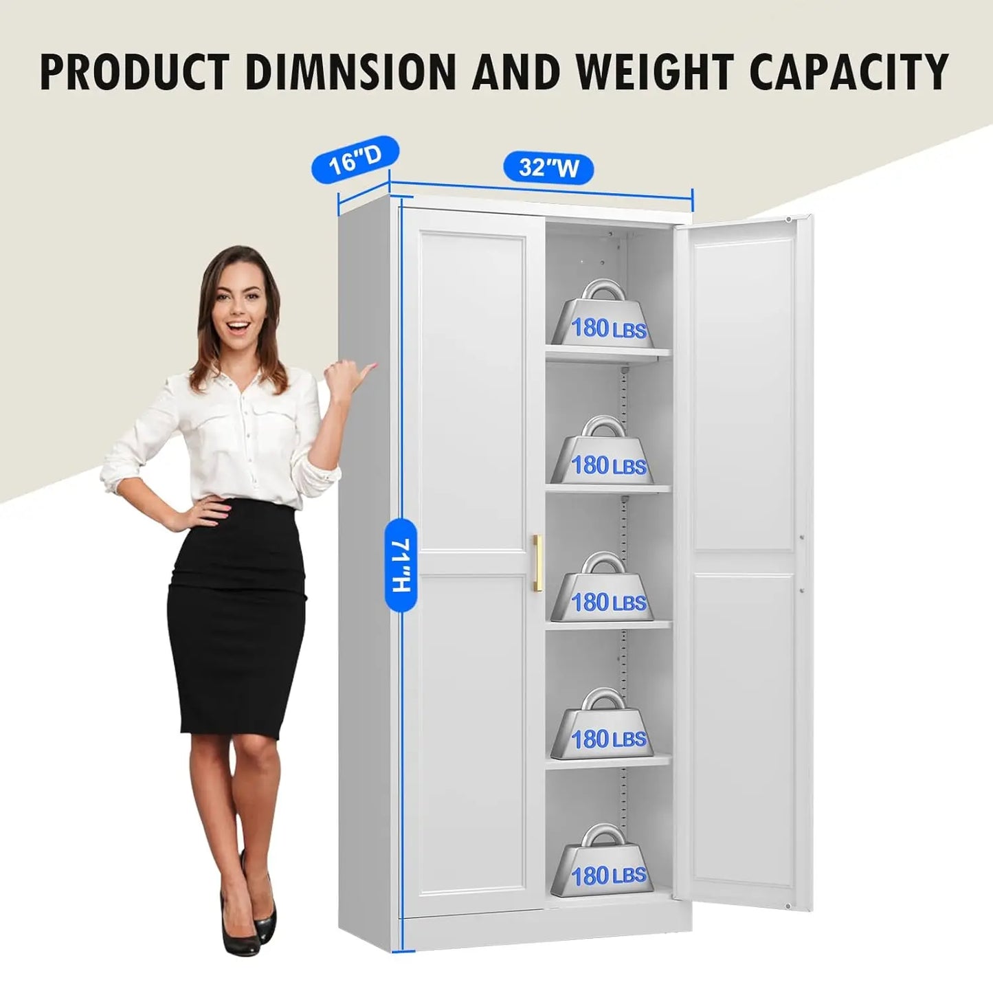 White Kitchen Pantry Cabinet, 71 Inch Tall Metal Storage Cabinet with Doors and Shelves, Pantry Cabinets, Customized
