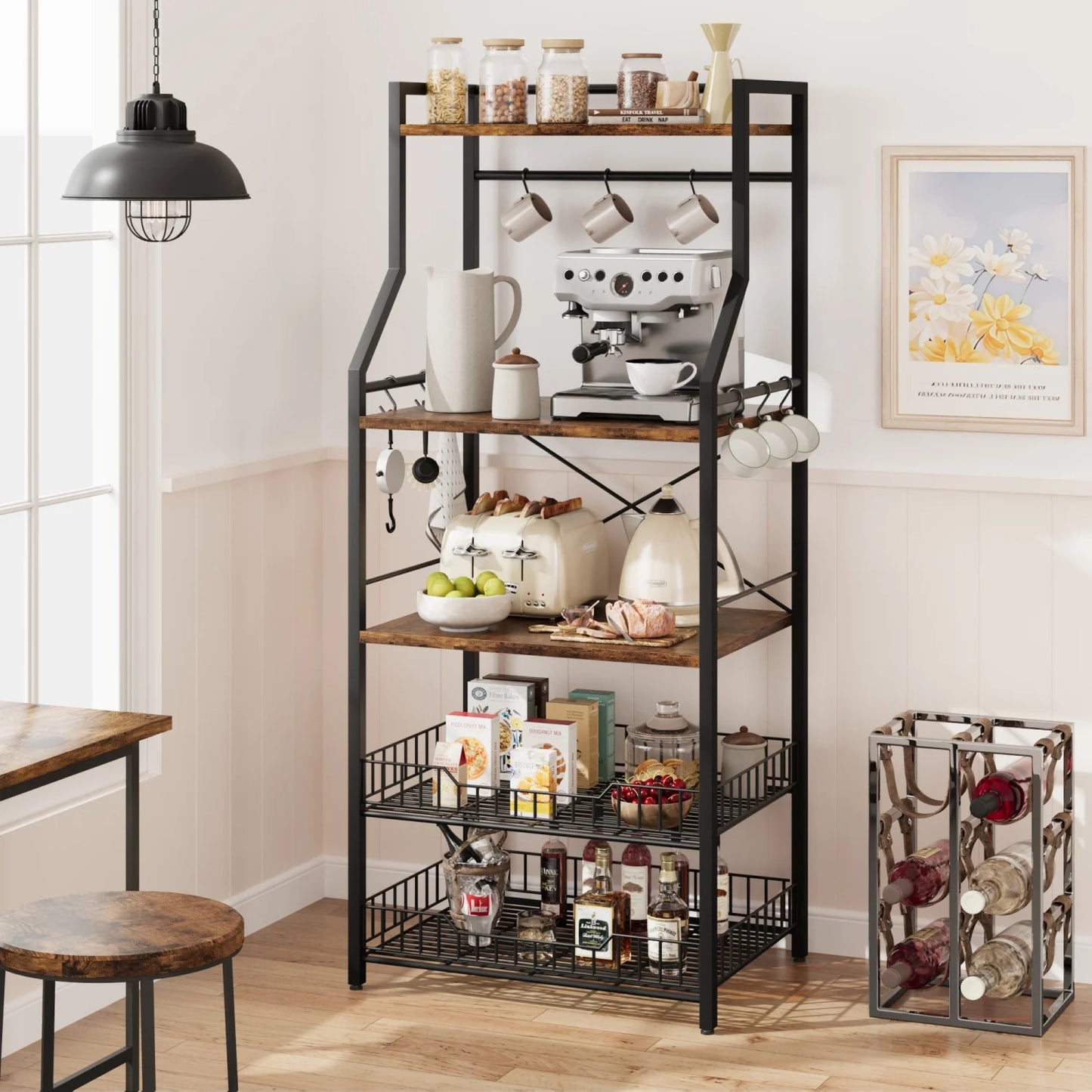 HiMISS Kitchen Bakers Rack With Microwave Oven Stand And Baskets