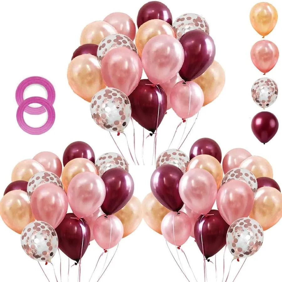 62 Piece Burgundy Rose Gold Confetti Latex Balloons Kit With 12 Inch Balloons For Women Baby Shower Wedding Party