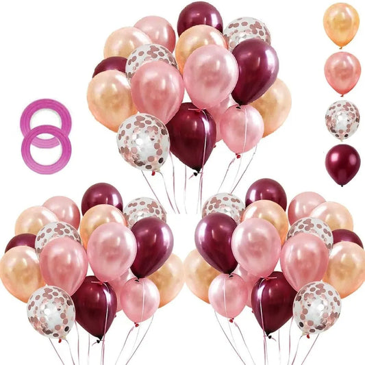 62 Piece Burgundy Rose Gold Confetti Latex Balloons Kit With 12 Inch Balloons For Women Baby Shower Wedding Party