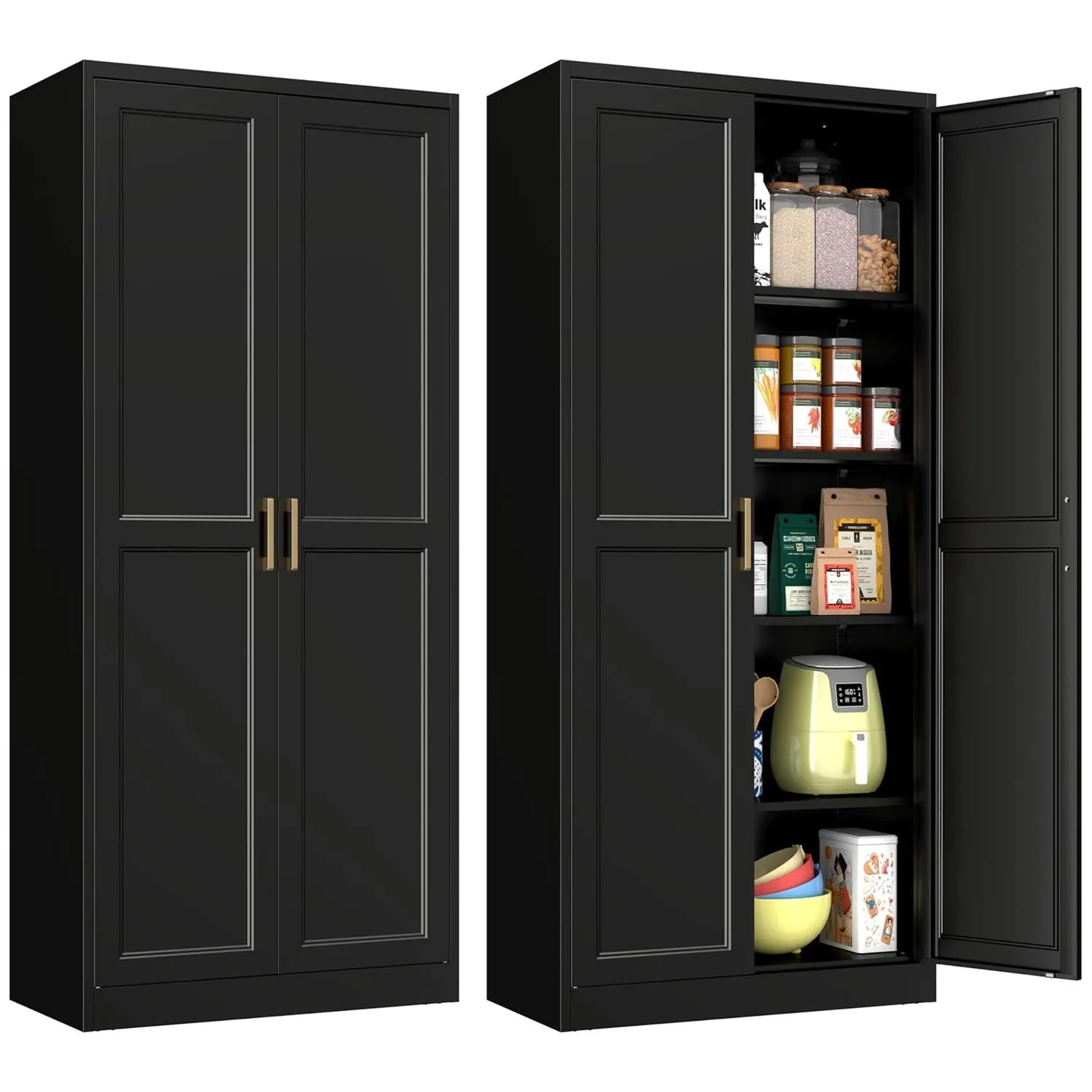 White Kitchen Pantry Cabinet, 71 Inch Tall Metal Storage Cabinet with Doors and Shelves, Pantry Cabinets, Customized