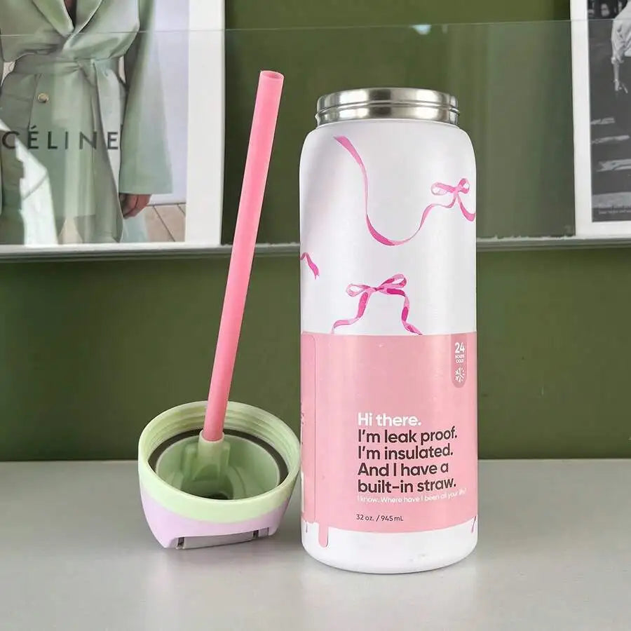 Insulated Stainless Steel Water Bottle With Straw For Travel And Sports