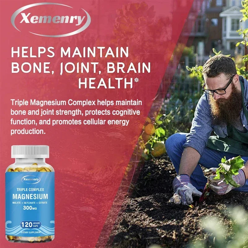 Triple Magnesium Complex - Promotes Muscle Function, Nerve and Energy Production, and Supports Brain Health - 120 Capsules