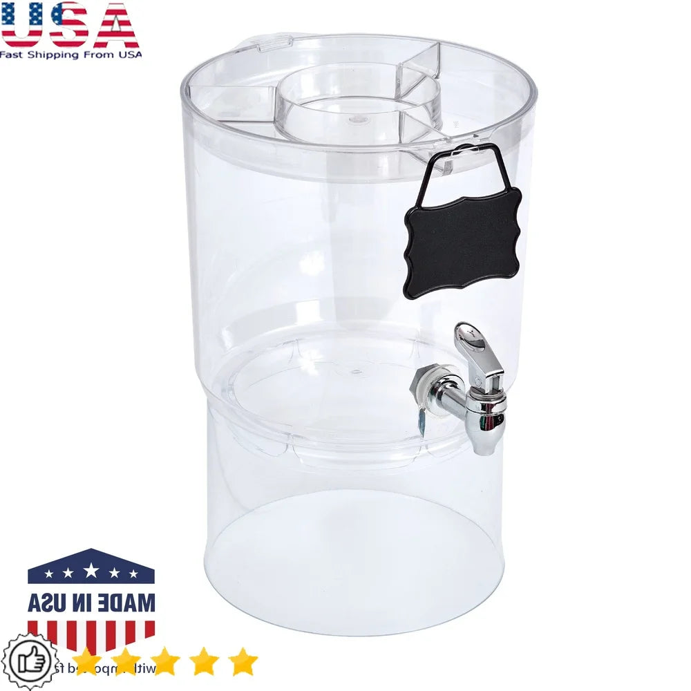 2 Gallon Beverage Dispenser Party Top Stackable Drink Server With Chrome Spigot Chalkboard ID Plate BPA Free Tritan