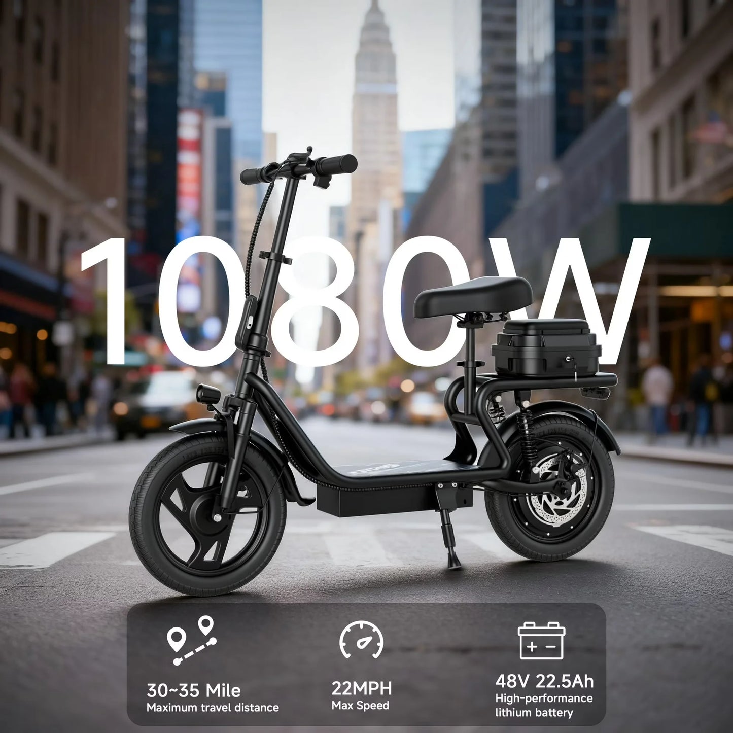 14inch Electric Scooter for Adults,Up to 22Mph Max Speed, 500W Motor, 28 Miles Max Range, Folding E-Bike with Dual Suspension