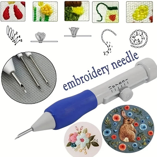 Adjustable Magic Embroidery Pen Set With 3 Needles Threader Scissors
