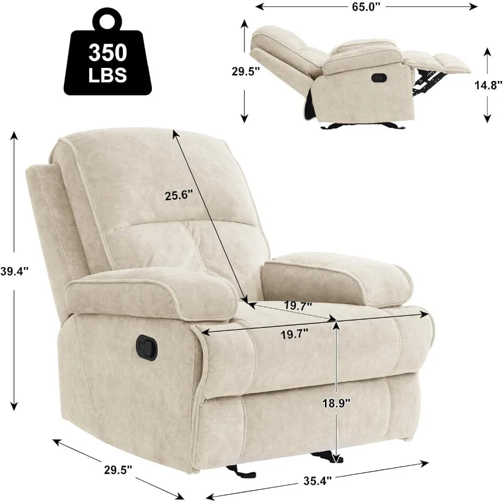 HUANZHUANG Rocker Recliner Chair For Adults Manual Glider Sofa