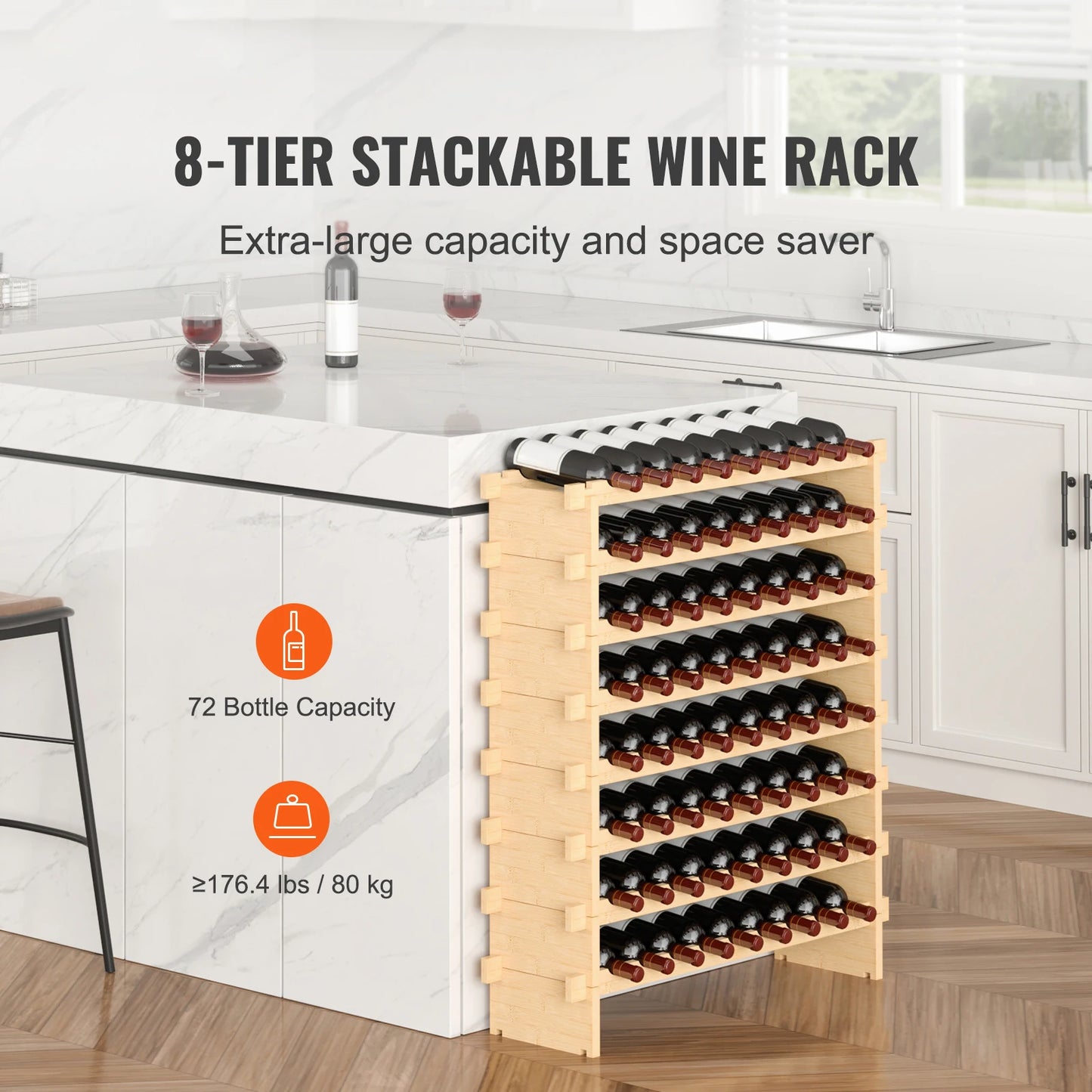 SucceBuy 48 72 Bottle Stackable Bamboo Wine Rack Storage Organizer