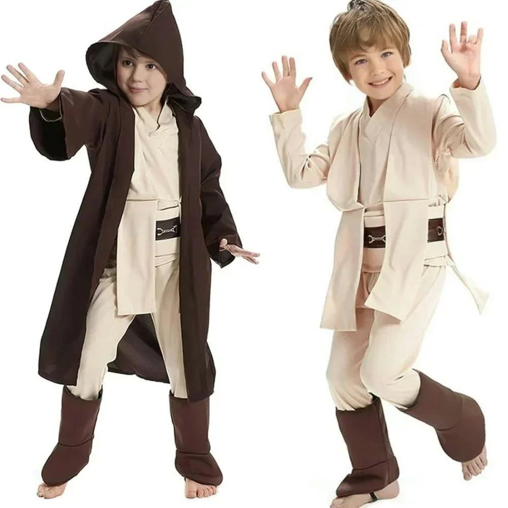 Kids Obi Wan Kenobi Cosplay Star Costume Jedi Robe Cloak legging Suit  Anakin Skywalker  Robe Belt Halloween Carnival Party Suit