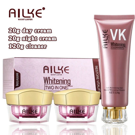 AILKE Whitening Anti-wrinkle Freckle Face Cream With Collagen Hyaluronic Acid Rose Skin Care Women Korean Facial Moisturizer Set