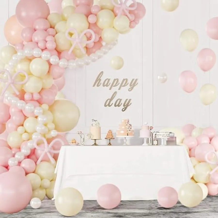 Pearl Balloon Arch Garland Kit With Coquette Bows For Weddings