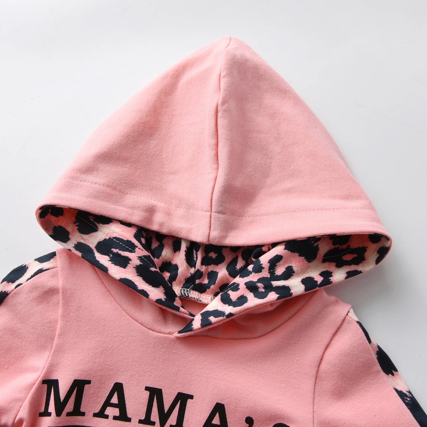 Infant Girl Knit Set Mama's Mini Hooded Top Leopard Pants
