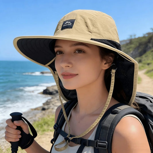 Summer wide brim waterproof quick-drying Panama hat, outdoor sun hat, bucket hat, mesh breathable sun hat, men's sports hiking hat, suitable for outdoor fishing, hiking and camping unisex