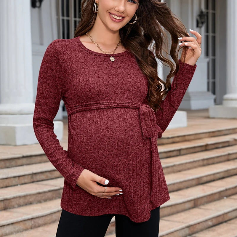 Maternity Patchwork Cotton Long Sleeve Sweatshirt Autumn Winter