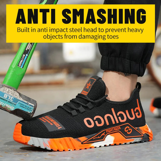 Men Safety Shoes With Metal Toe Cap Anti Puncture Anti Smash Soft Sole Rubber Outsole Fabric Upper Not Waterproof