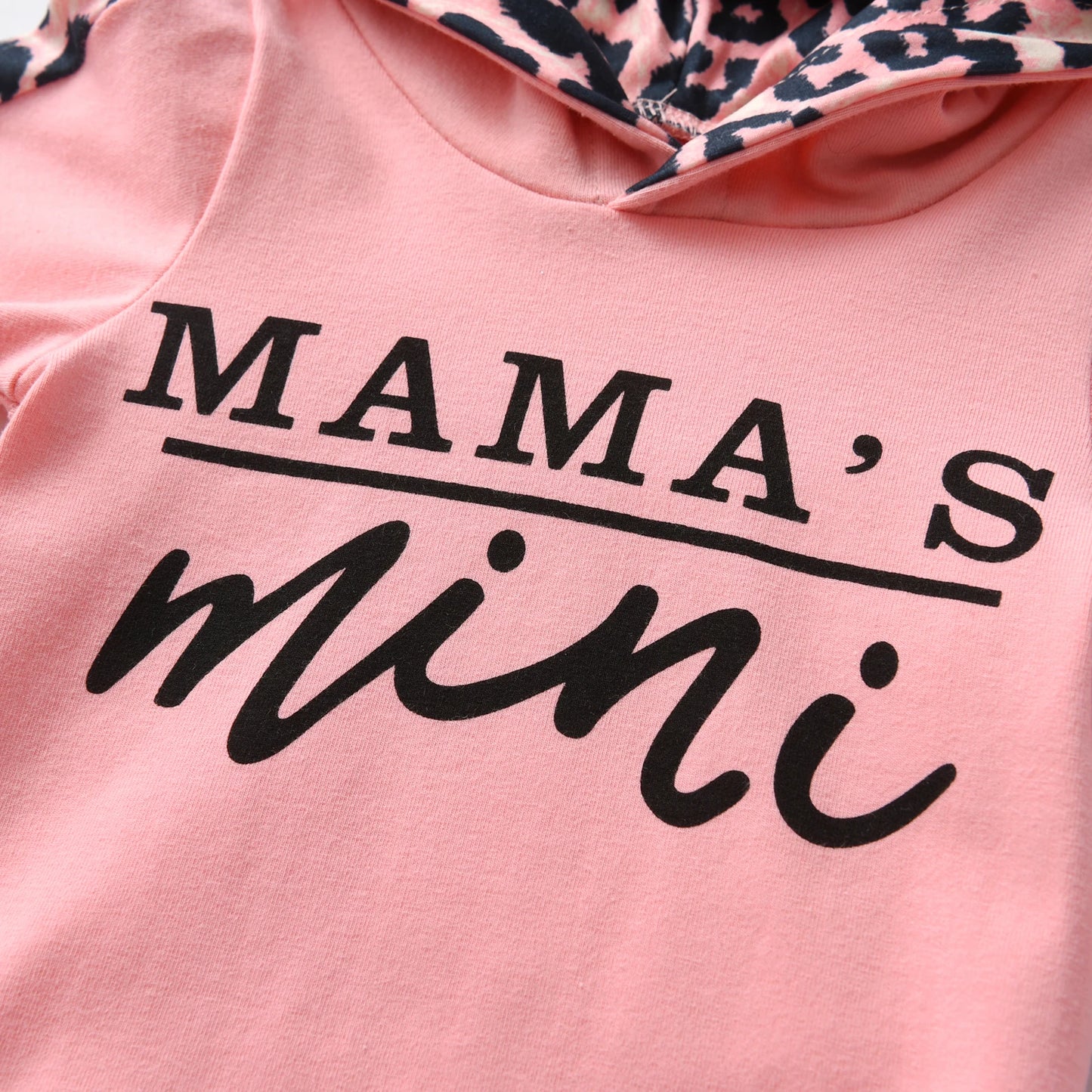 Infant Girl Knit Set Mama's Mini Hooded Top Leopard Pants