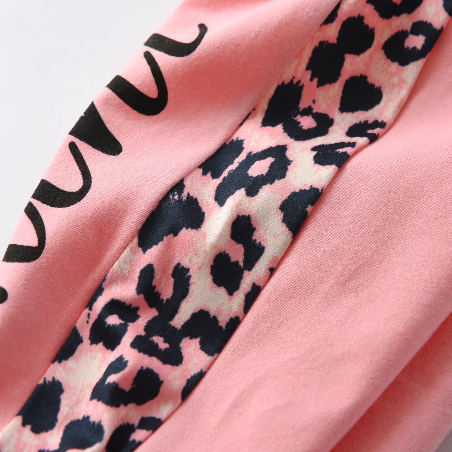 Infant Girl Knit Set Mama's Mini Hooded Top Leopard Pants