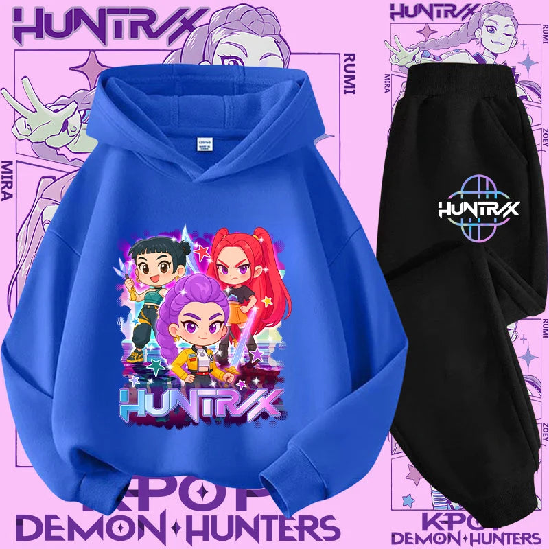 Kpop Demon Hunter Kids Hoodie And Top Set Two Piece Cartoon Print Unisex Casual Wear