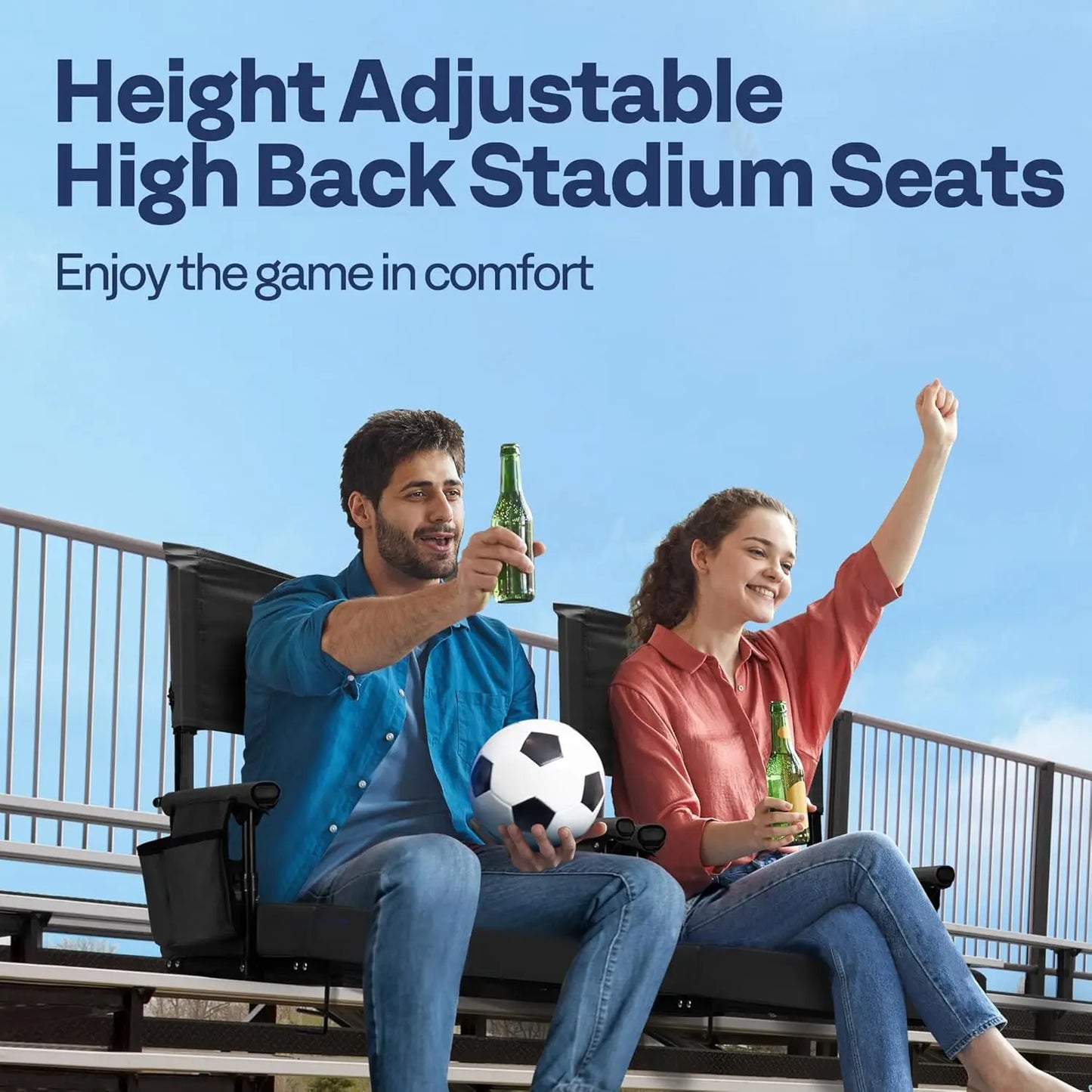 Adjustable High Back Bleacher Seats 2 Pack Cushion Cup Holder Shoulder Strap