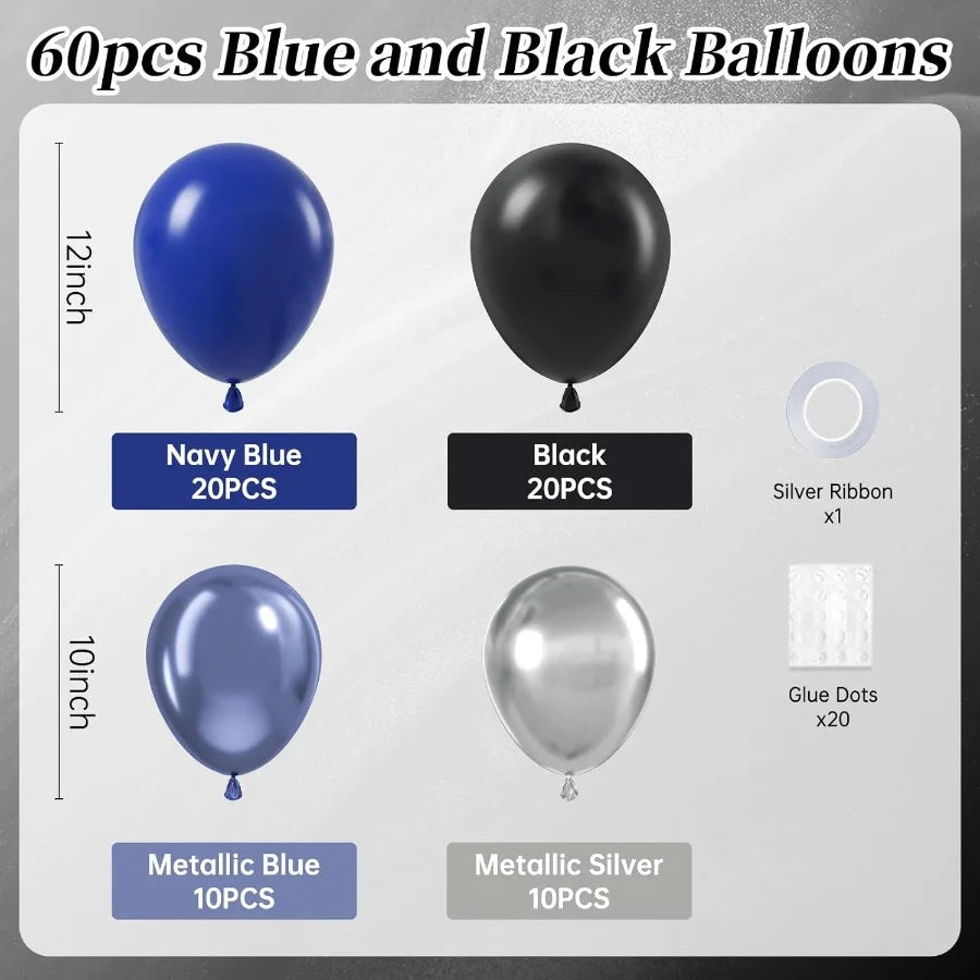 Blue And Black Balloons 60pcs 12 Inch Metallic Silver Party Decor For Graduation New Year Birthday Celebrations