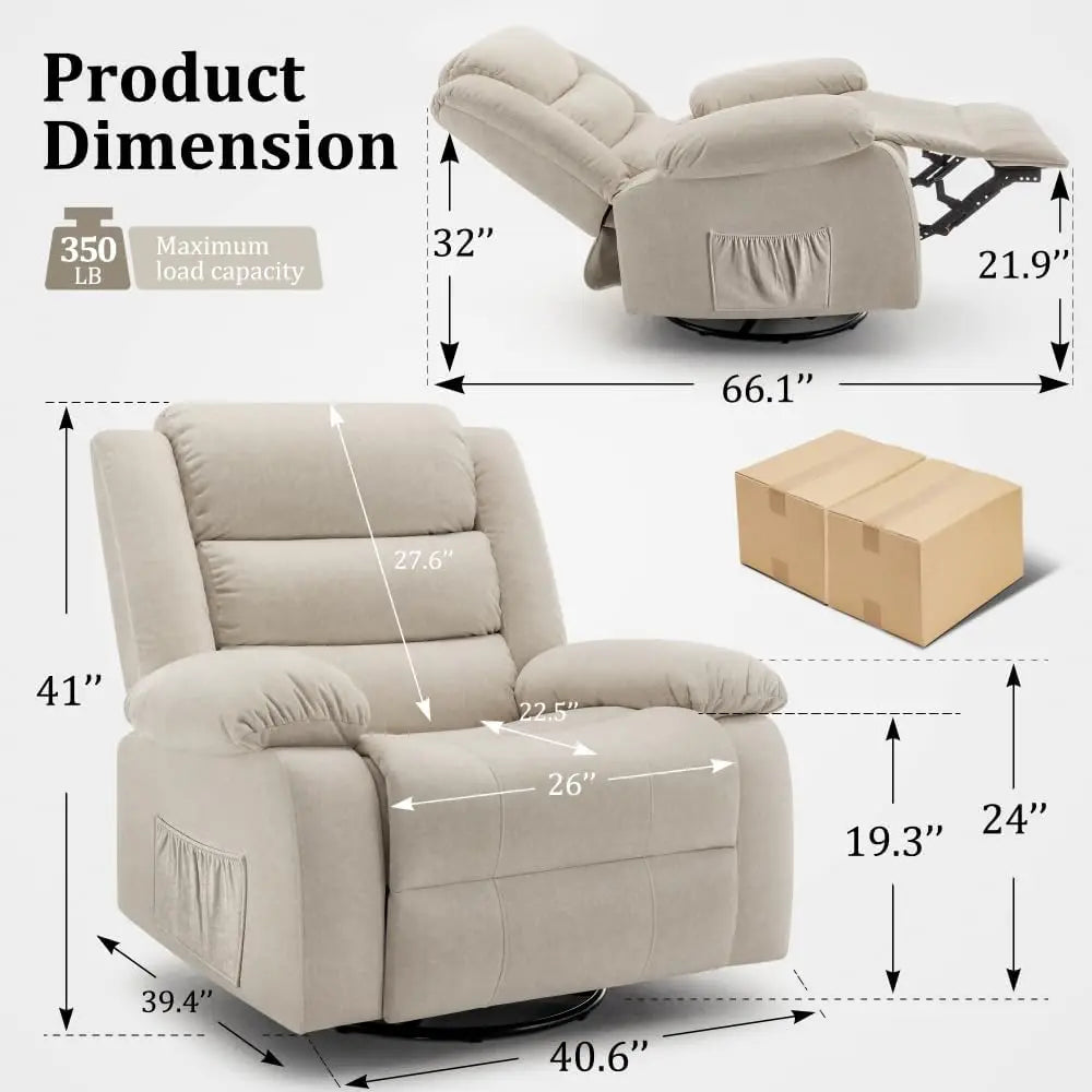 XMSJ Recliner Chair Rocking Massage And Heat 360 Swivel