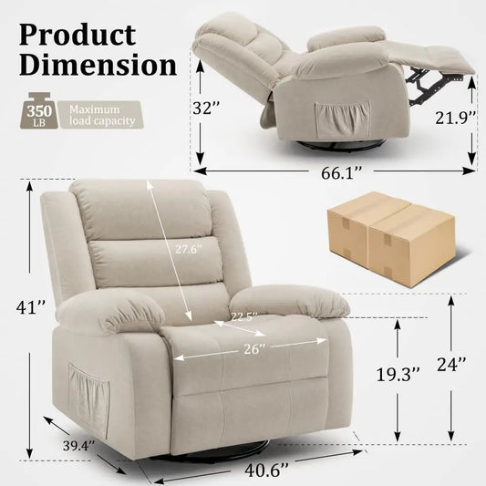 XMSJ Recliner Chair Rocking Massage And Heat 360 Swivel