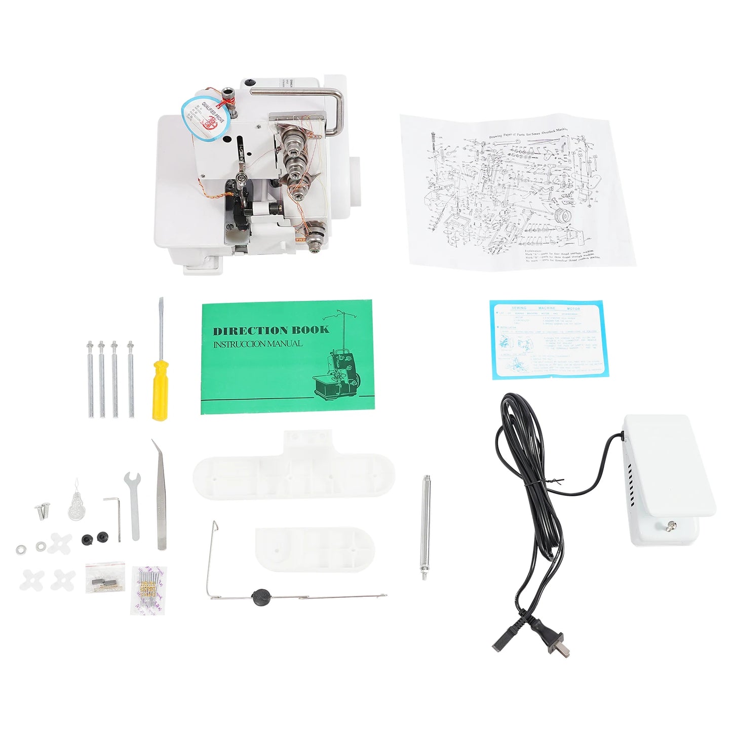 Overlock Machine 4 Thread Electric Sewing Machine 100W 1200SPM Cast Iron Lockstitch Machine for Home Industrial Fabric Sewing
