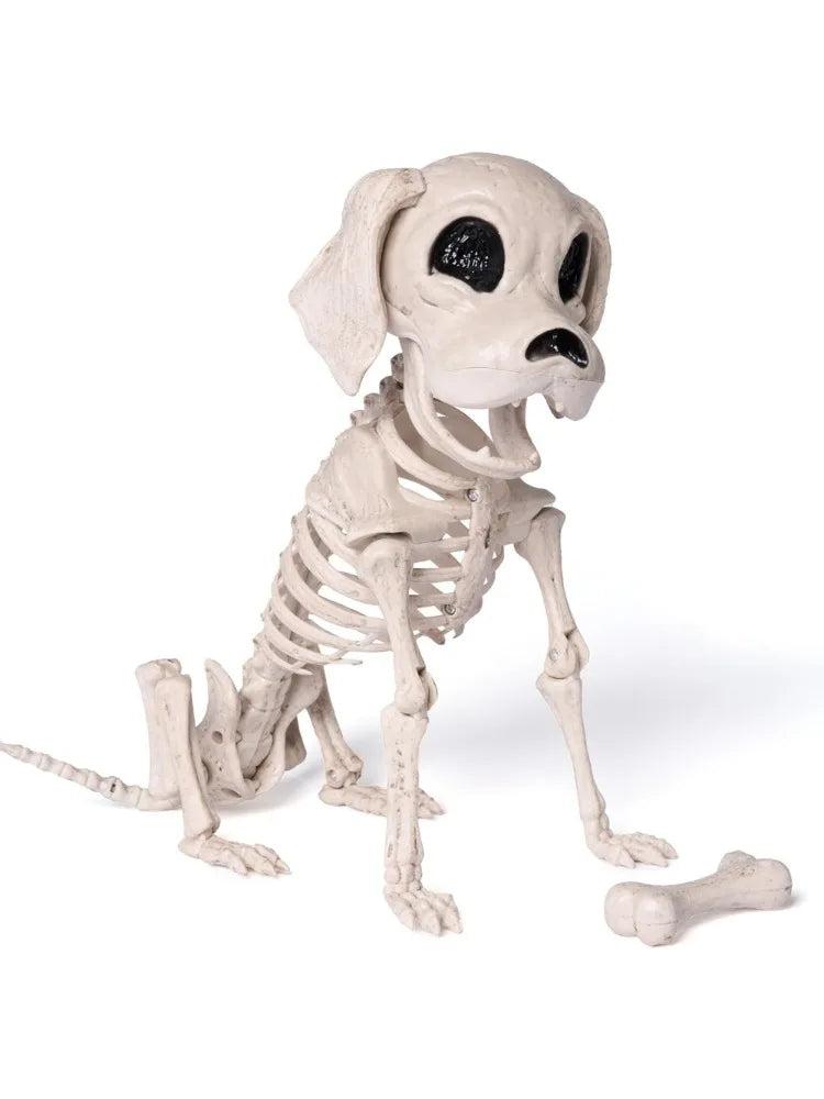 Posable Halloween Dog Skeleton Full Body Posable Joints Realistic Skeleton Puppy with Movable Joints for Halloween Decoration, Graveyard Party Decor (9.8inch X 4.7inch X 12.6inch)