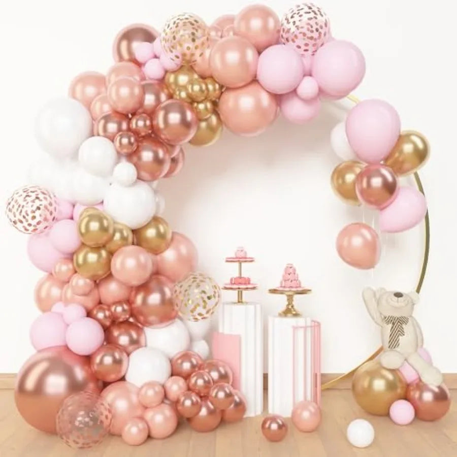 153pcs Balloon Garland Arch Kit, Different Sizes 18 12 10 5 inch Latex Metallic Confetti Gold Balloons Baptism Birthday Boho Ba