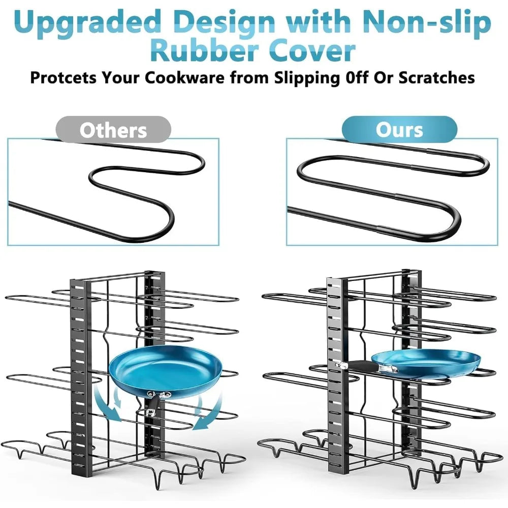 Pots and Pans Organizer for Cabinet Tier Pot Organizers Rack with 3 DIY Methods, Adjustable Pan Organizer Kitchen Organization