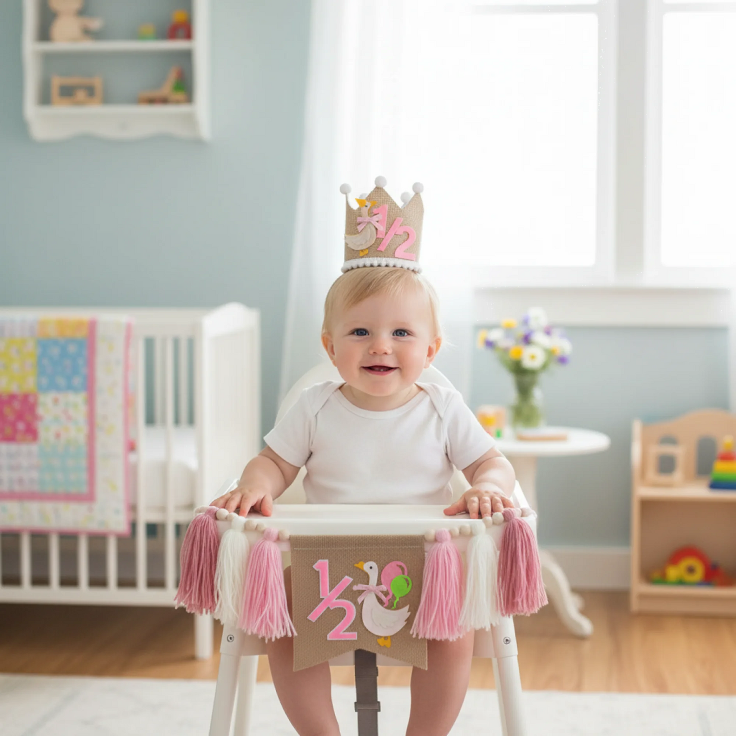 Birthday-Highchair-Banner With Garland Hat For Party Fireplace Mantle Decor 1 2 Birthday For Wooden 1 2 Birthday