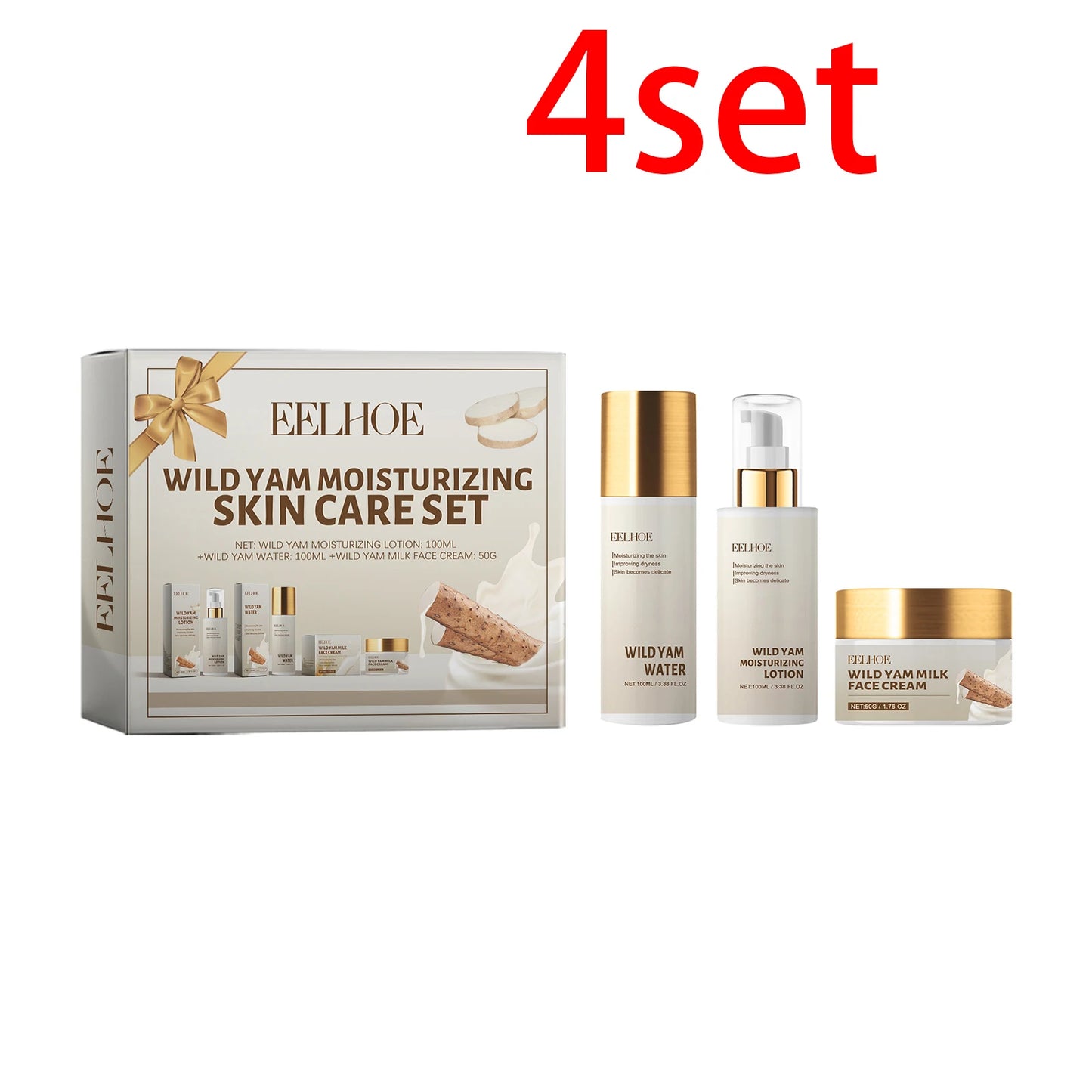 EELHOE Wild Yam Moisturizing Skin Care Set 1set Winter Hydrating Face Cream Lotion Toner Kit Protective Barrier Non Greasy