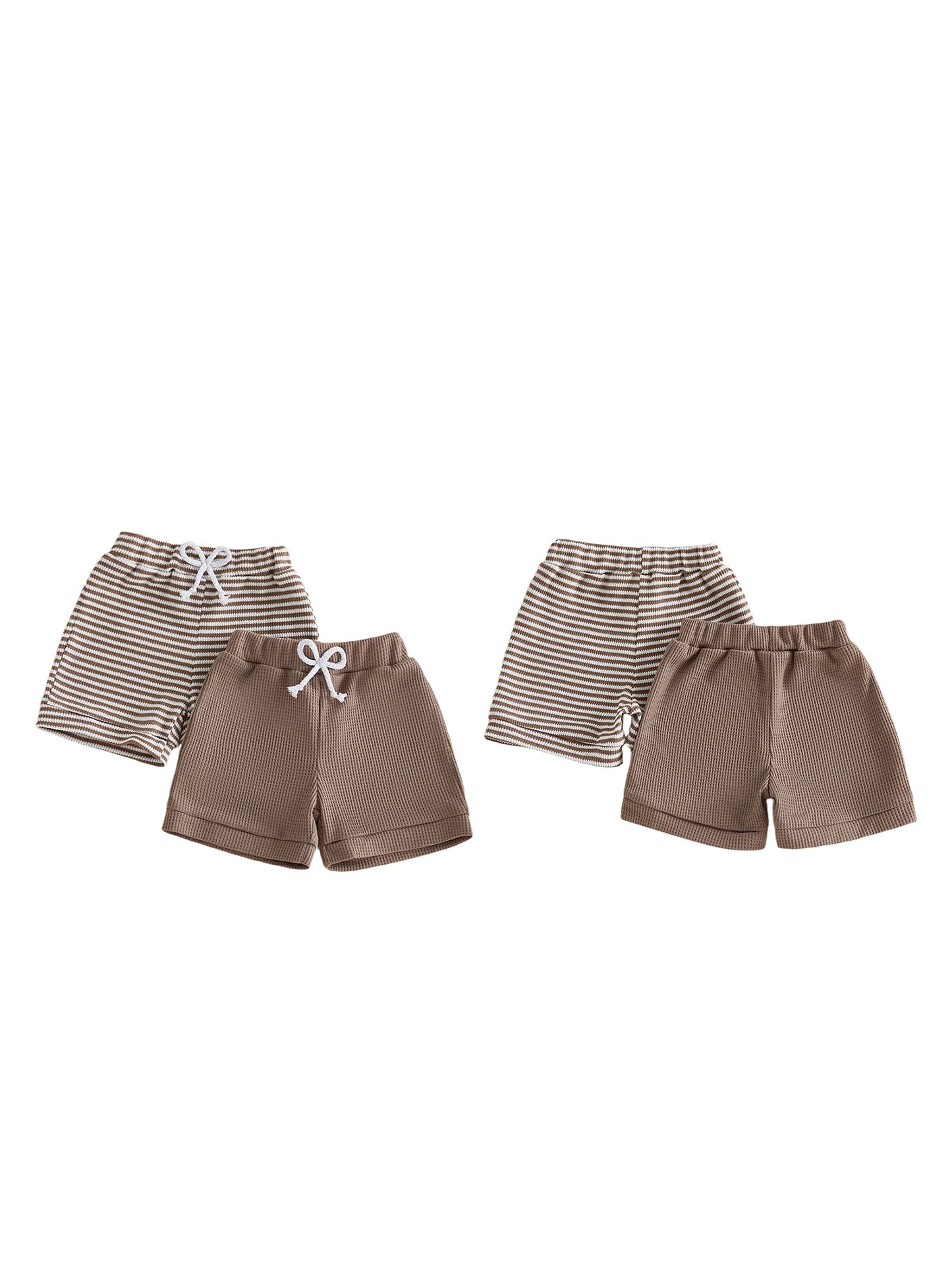 NONECN Toddler Cotton Shorts Elastic Waistband Solid Striped