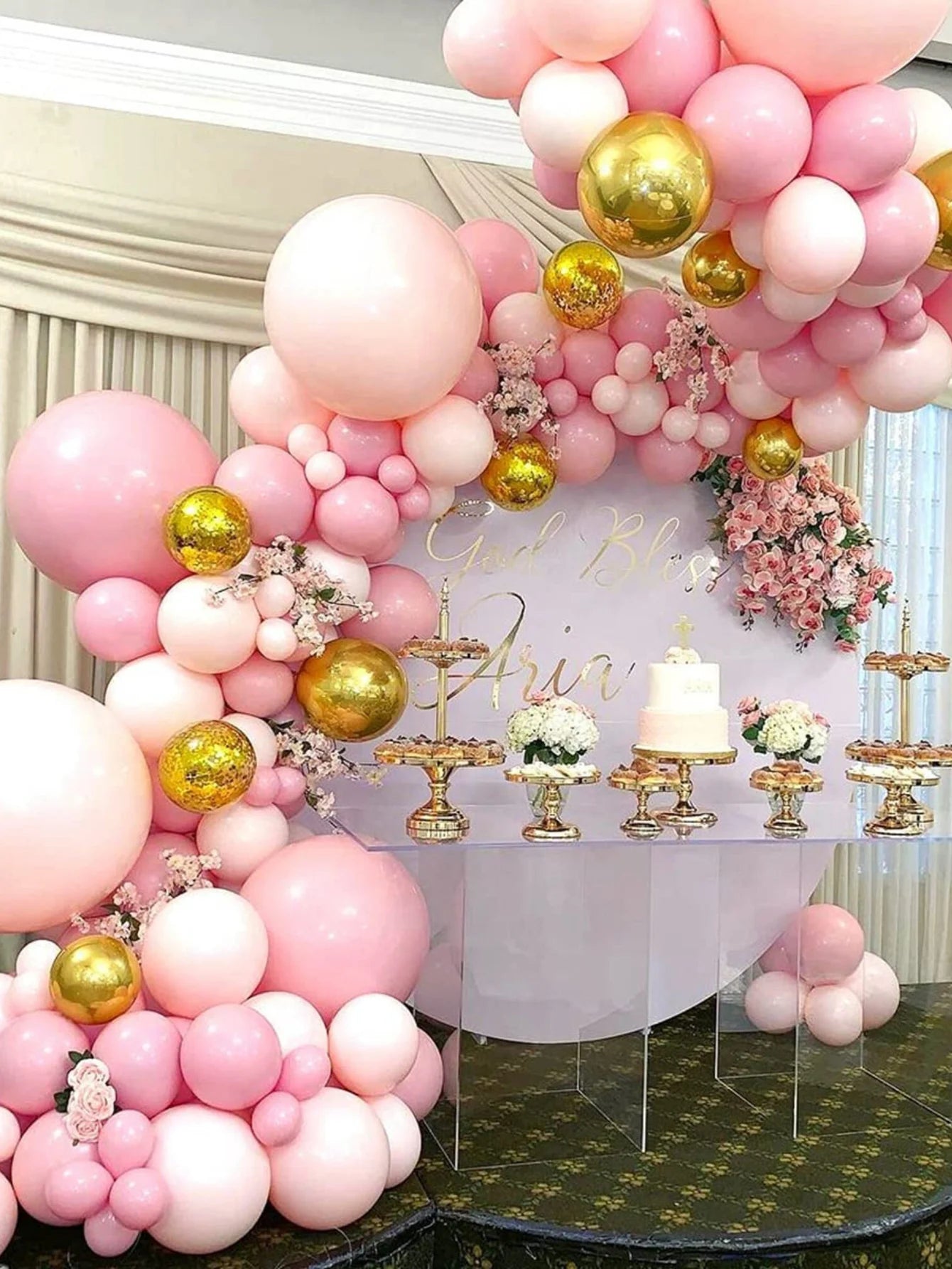 94pcs Pink Gold Balloon Glue Chain&Balloon Accessories, 1st Birthday Wedding Party Room Background Decoration Balloon Arch Kit, Back To School Valentine Day