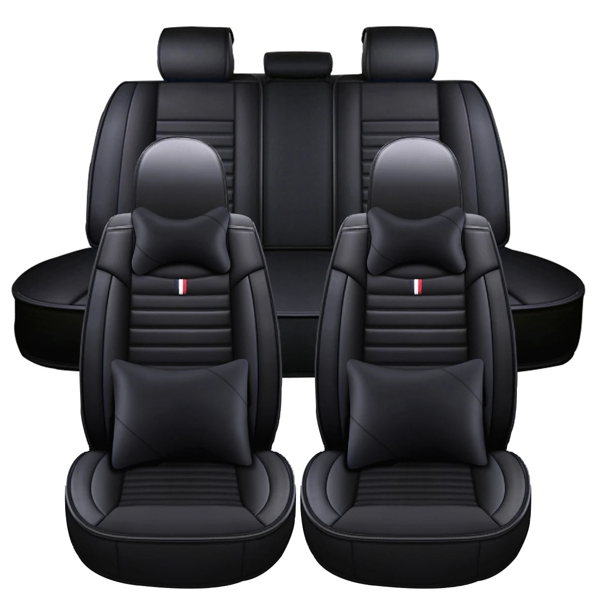Deluxe 5 Seat Full Car PU Leather Seat Covers with Cushion Fornt and Rear Comfortable for Honda/Toyota/Peugeot/Ford/BMW Universal