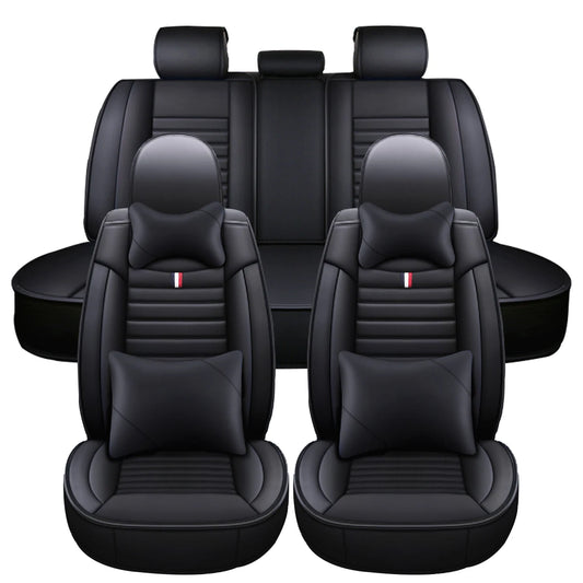 Deluxe 5 Seat Full Car PU Leather Seat Covers with Cushion Fornt and Rear Comfortable for Honda/Toyota/Peugeot/Ford/BMW Universal