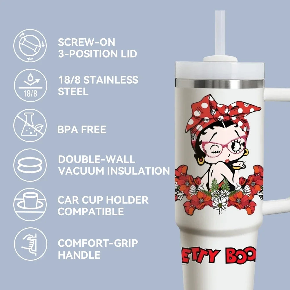 Betty Boop Stainless Steel Vacuum Insulated Travel Tumbler With Straw
