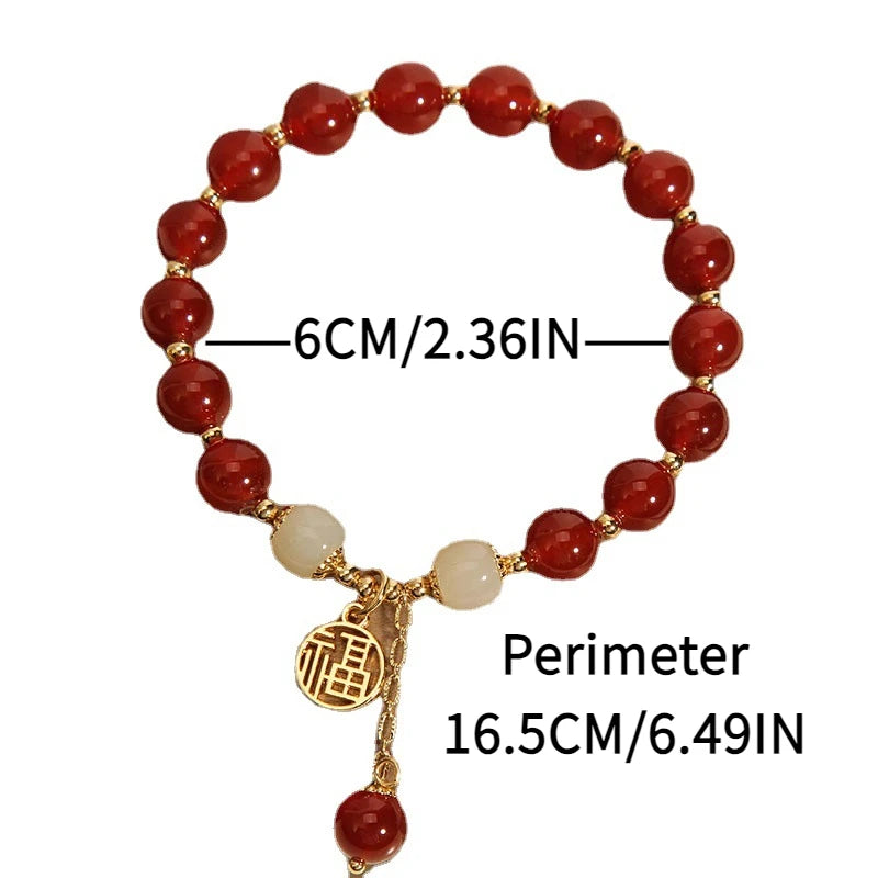 Red Crystal Bracelet with Golden Pendant, Chinese Ethnic Style Lucky Charm Jewelry, Gift for Family Friends, Daily Wear