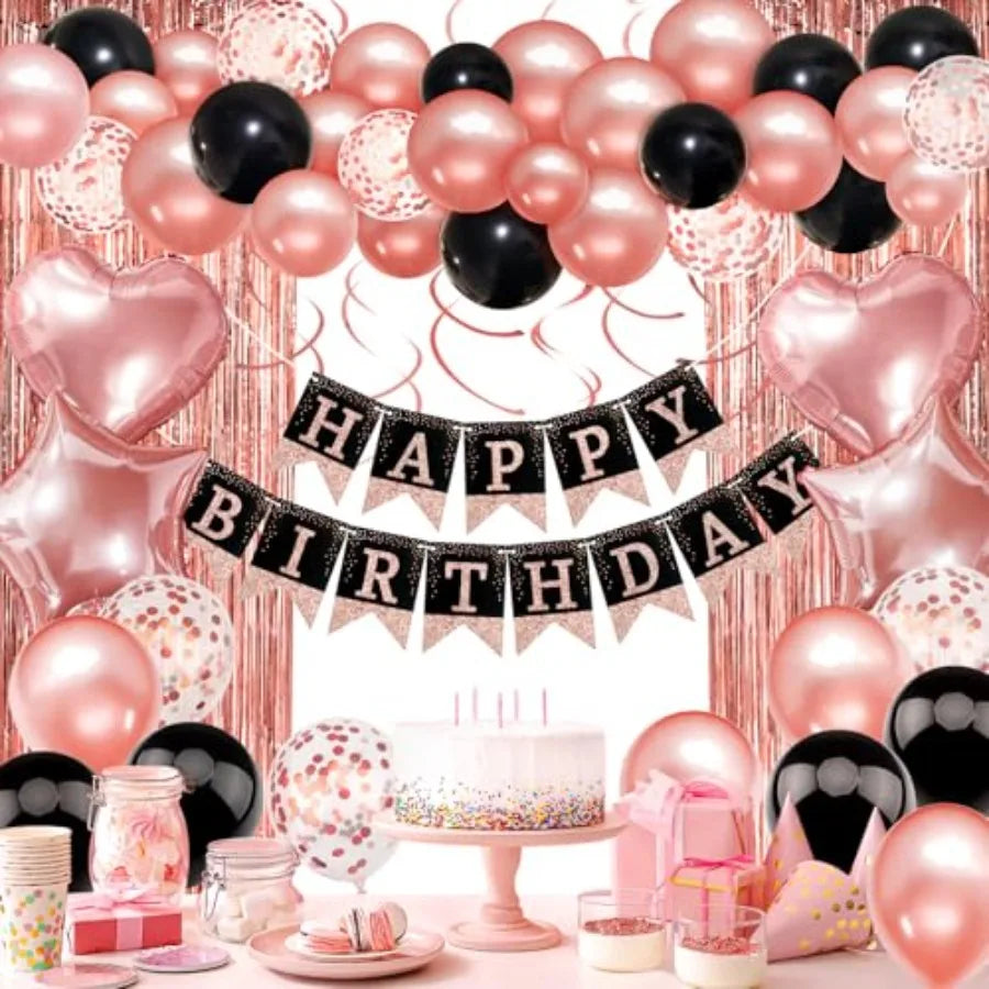 Birthday Party Decorations With Balloons And Fringe Curtains