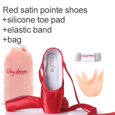 Satin Ballet Pointe Shoes With Ribbons For Women And Teens Professional Dance Shoes Available In Pink Nude Red Black
