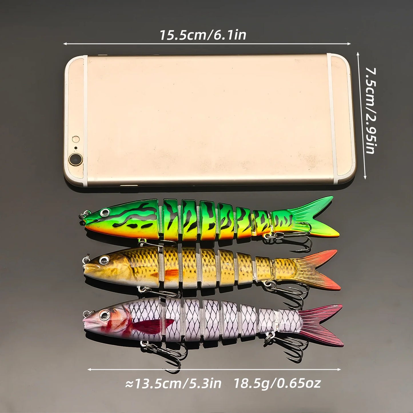 ANFS Realistic Fishing Lure Set of 3pcs, Multi-Jointed Swimbaits Fishing Lures, Lifelike Slow Sinking Artificial Bait for Bass, Trout, Perch -perfect fishing gift for Angle