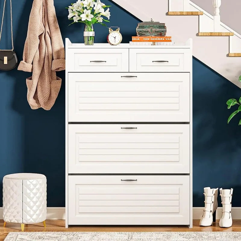 Shoe Organizer Cabinet With 3 Large Flip Drawers