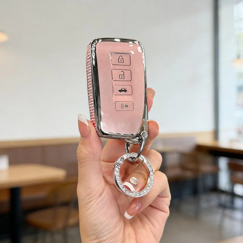 [ Side Diamonds ] 4 Buttons TPU Car Key Case Cover Shell Fob for Lexus ES250 / ES300h / ES350 RX300 / RX350 / RX450h NX300 / NX3