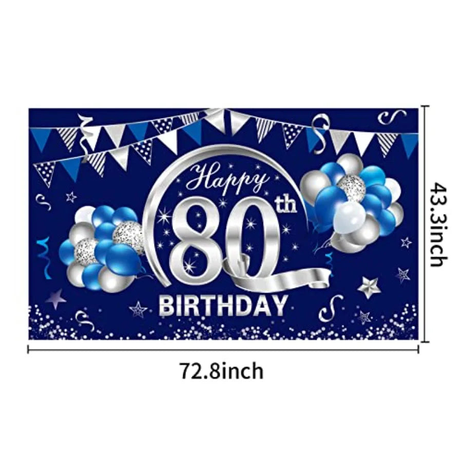 Eighty Birthday Banner Nonwoven Backdrop Party Decorations Kit