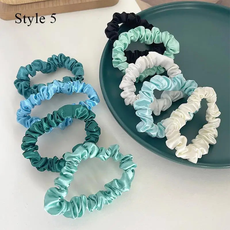 10pcs/Set Colorfu Hair Bands Women Hair Tie Satin Silk Scrunchies Simple Girls Hair Accessories Fabric Loop Hair Rope Headwear