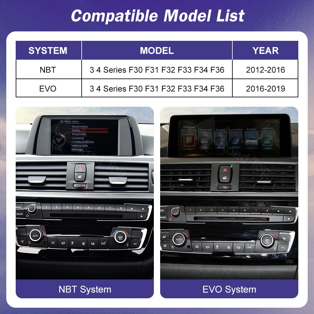 Road Top 12.3 Inch Ultra Thin Screen For BMW 3 4 Series F30 F31 F32 F33 F34 F36 With CarPlay Android Auto