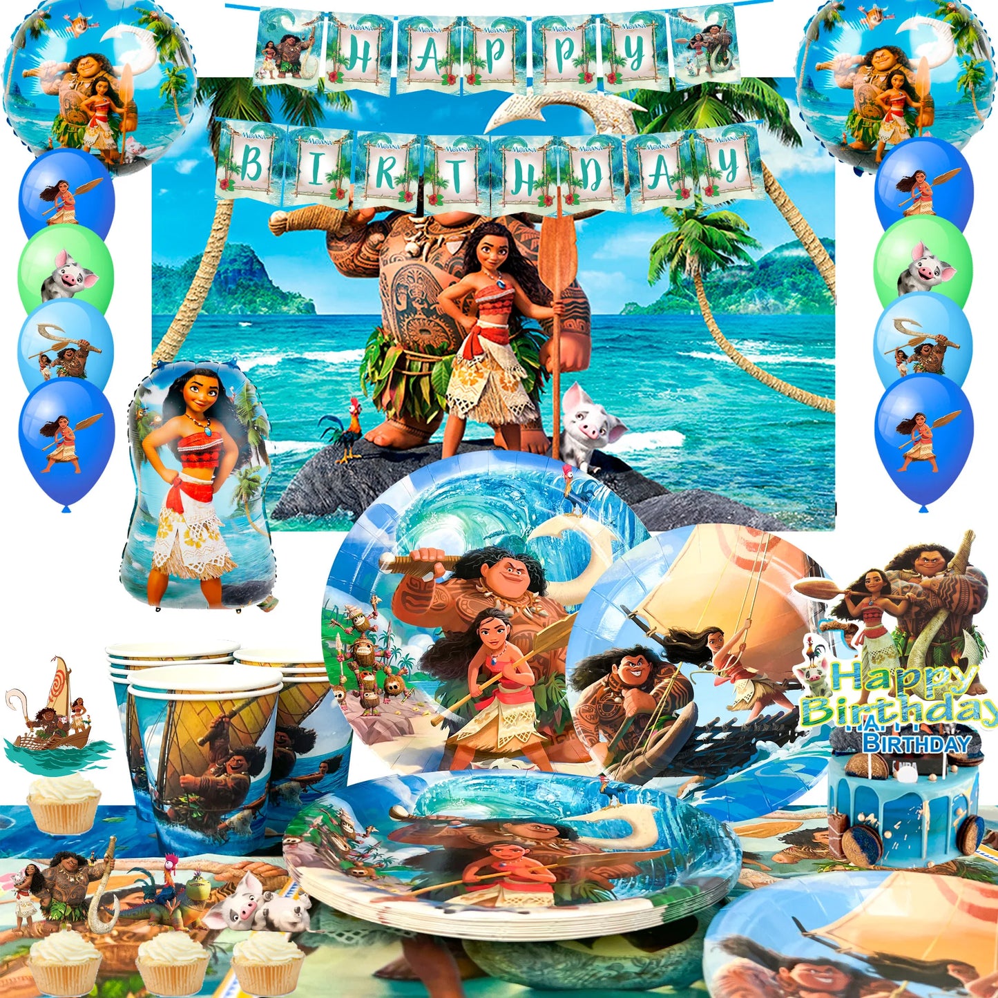 Fruitful Party Moana Birthday Party Supplies Set 85pcs
